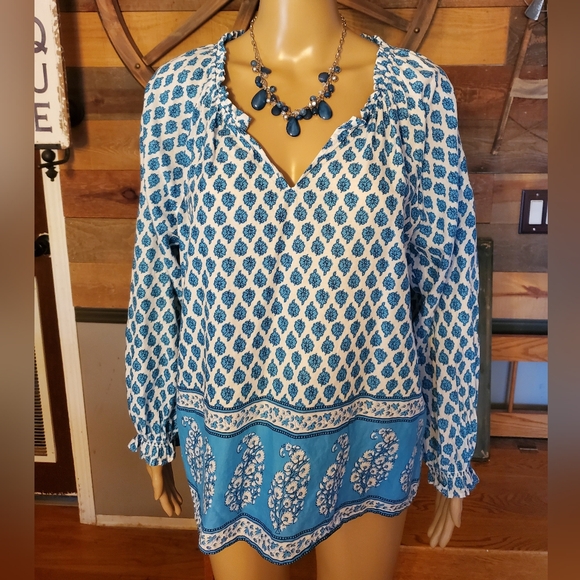 J. Crew White & Blue Block-Print Artist Top - Picture 5 of 13